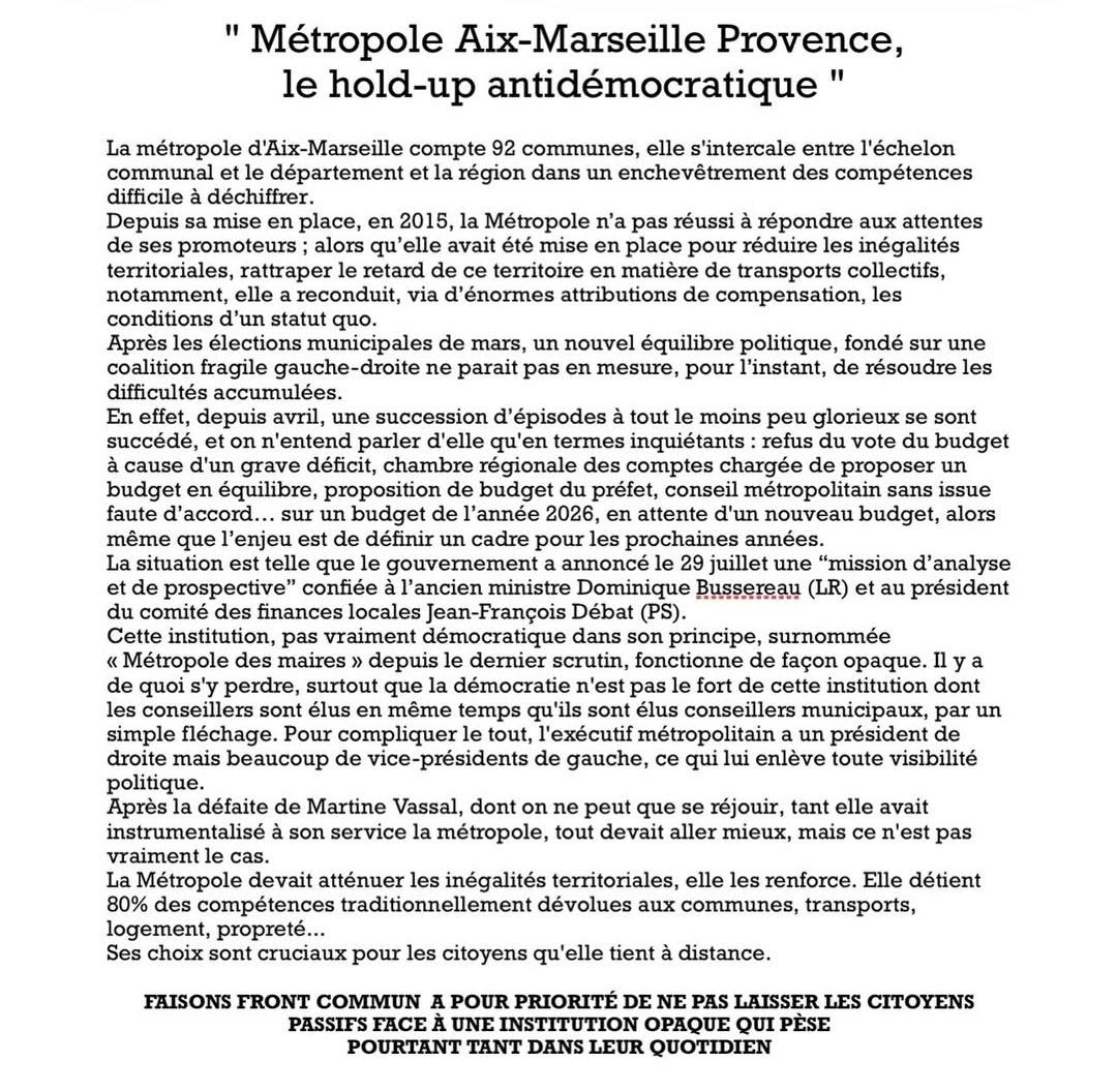 FAISONS FRONT COMMUN A POUR PRIORITÉ DE NE PAS LAISSER LES CITOYENS
PASSIFS FACE À UNE INSTITUTION OPAQUE QUI PÈSE
POURTANT TANT DANS LEUR QUOTIDIEN